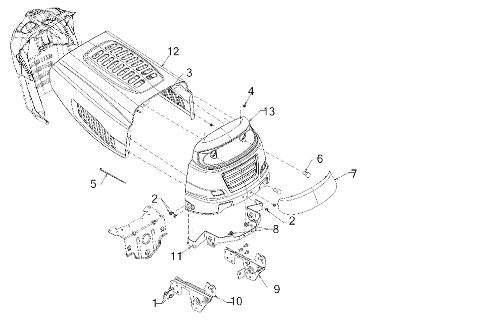 Hoodandgrille Diagram and Parts List for 13AN775S345 2019 Yard Machines Lawn Tractor